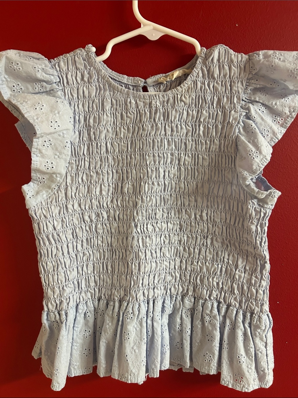 Copper Key Light Blue Smocked Eyelet Top size 8-10